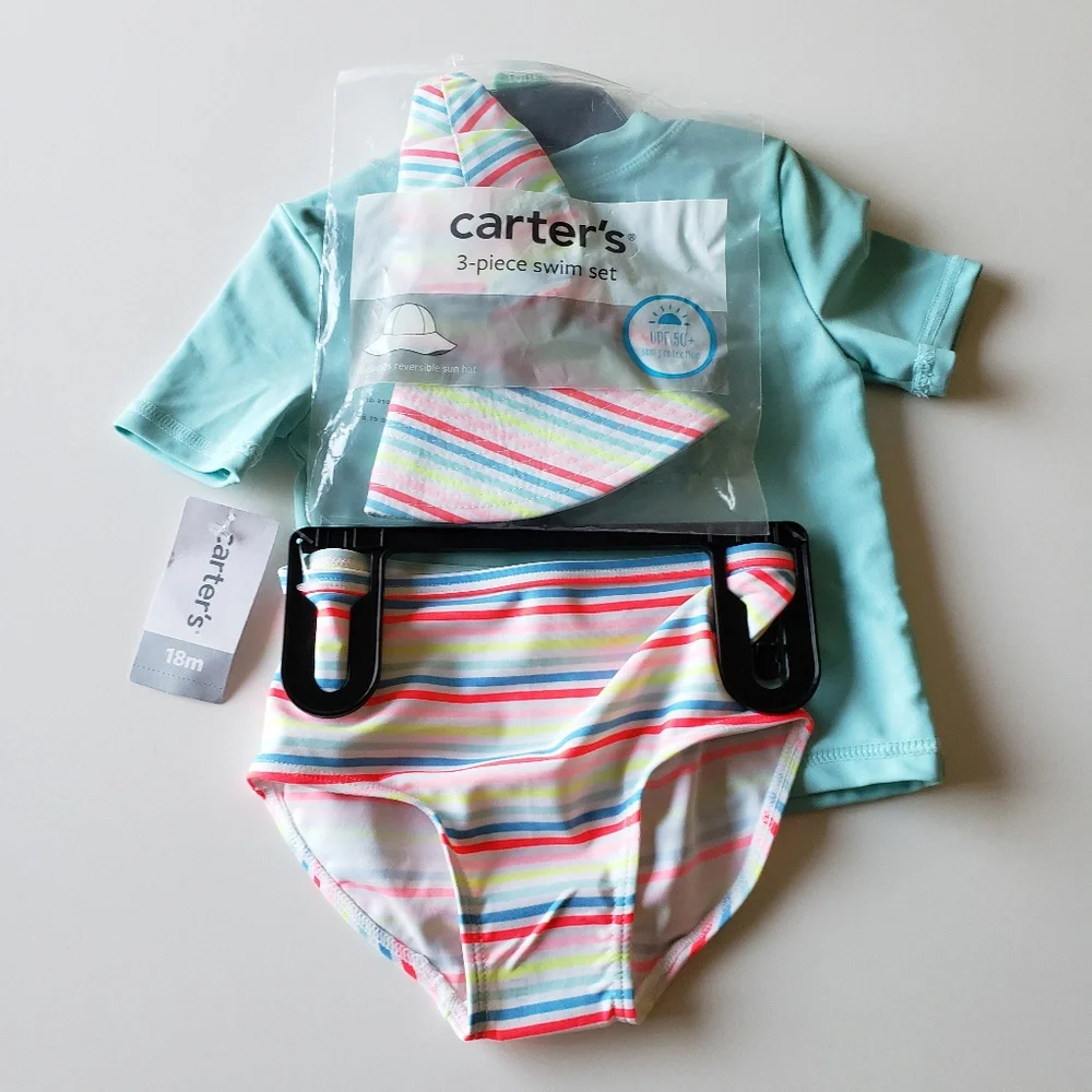 NWT - Carter's 3-Piece (Hat, Rashguard Top, Bottom) Swim & Rashguard - Size 18M